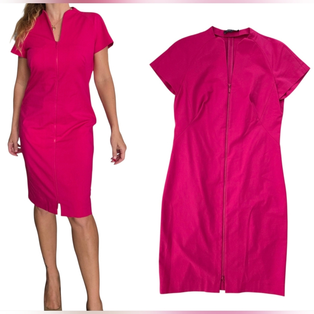 Lafayette 148 Zip-Front Bi Stretch Sheath Dress Pink Size 4 Cocktail Barbie Work